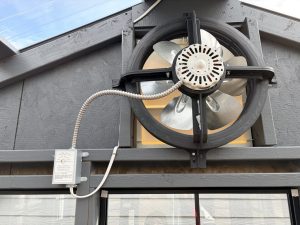 Fan for greenhouse to keep air moving